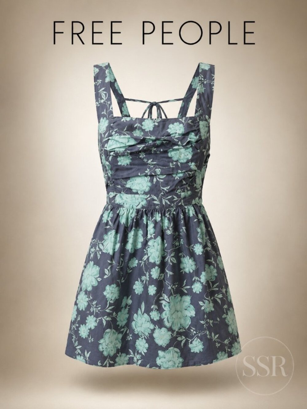 Free People Meet Me In Maui Mini Dress XS NWT Ocean Combo Gray Mint Floral Ruche